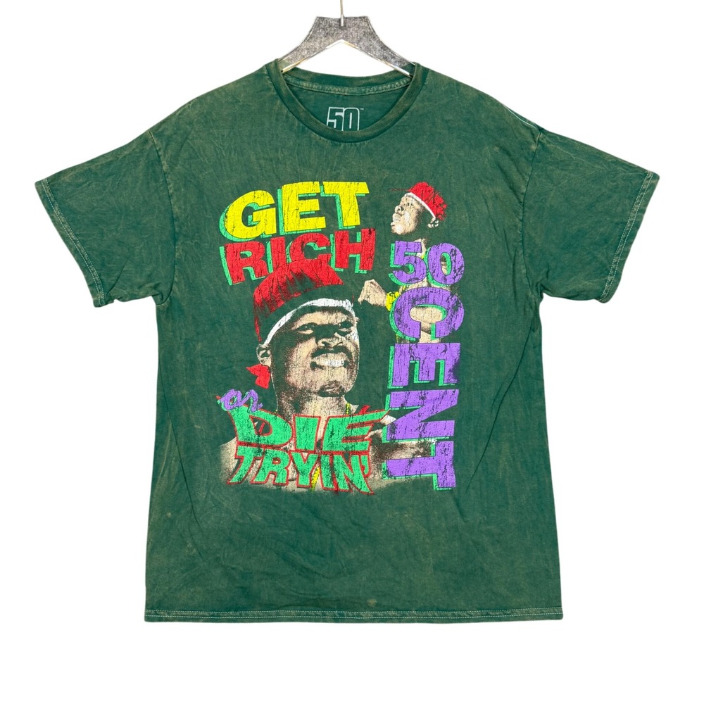50 Cent T-Shirt Mens Large Green Get Rich or Die Tryin' Rap Hip Hop Tee‎ NWOT